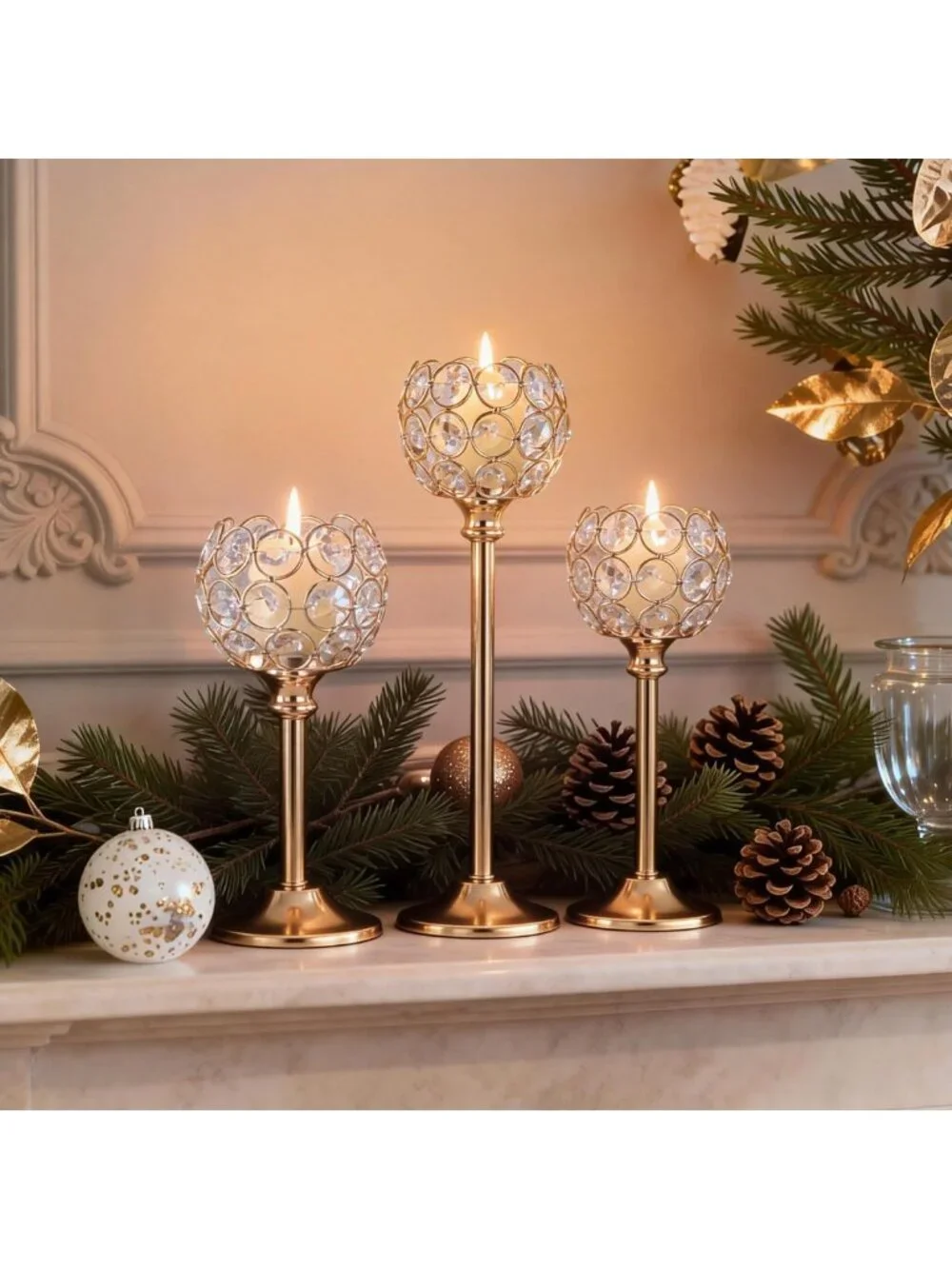 Elegant Gold Crystal Candle Holders - 4 Tall Bling Candelabra Sets for Weddings